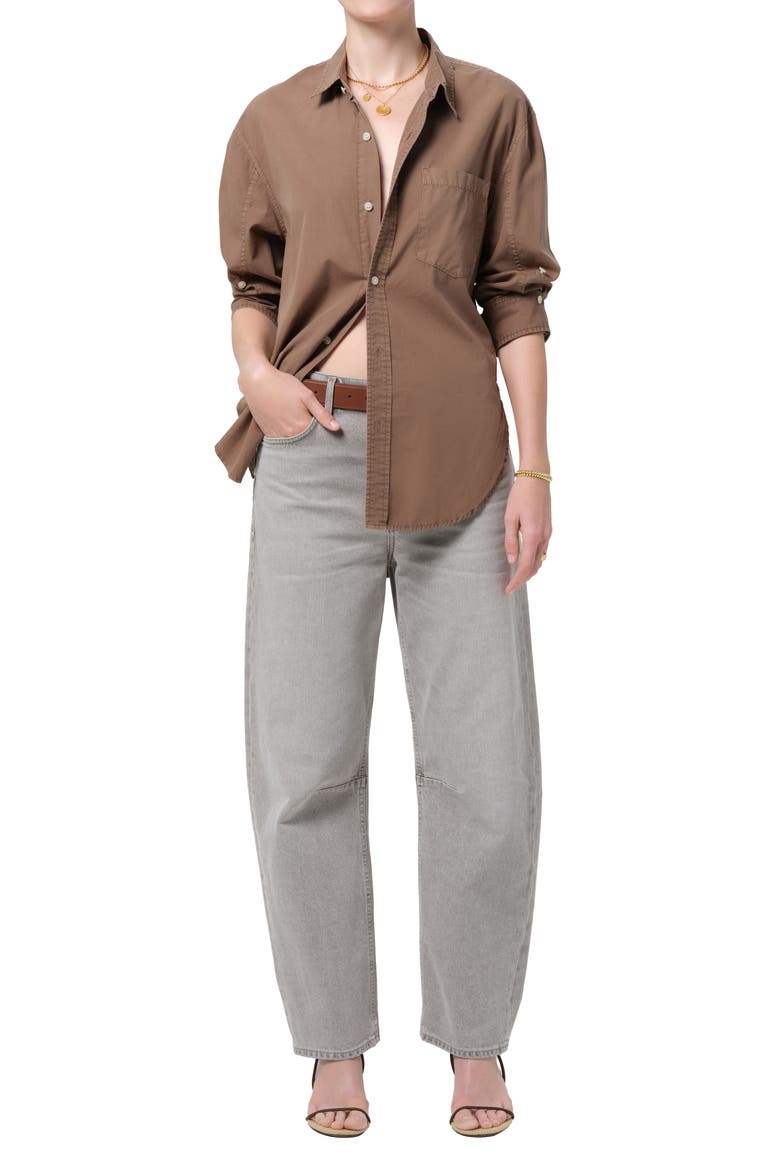 Kayla Oversize Poplin Button-Up Shirt, Alternate, color, COCOA ACID WAS