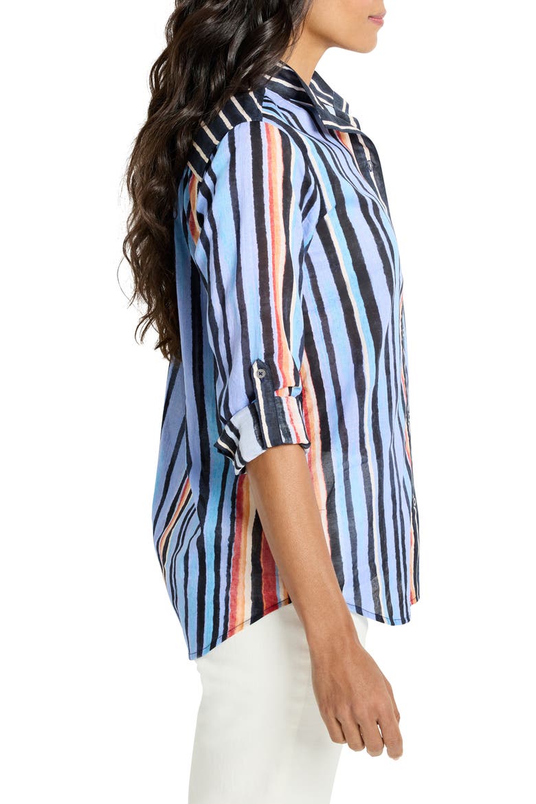 Painted Peninsula Stand Collar Cotton Button-Up Shirt, Alternate, color, BLUE MULTI