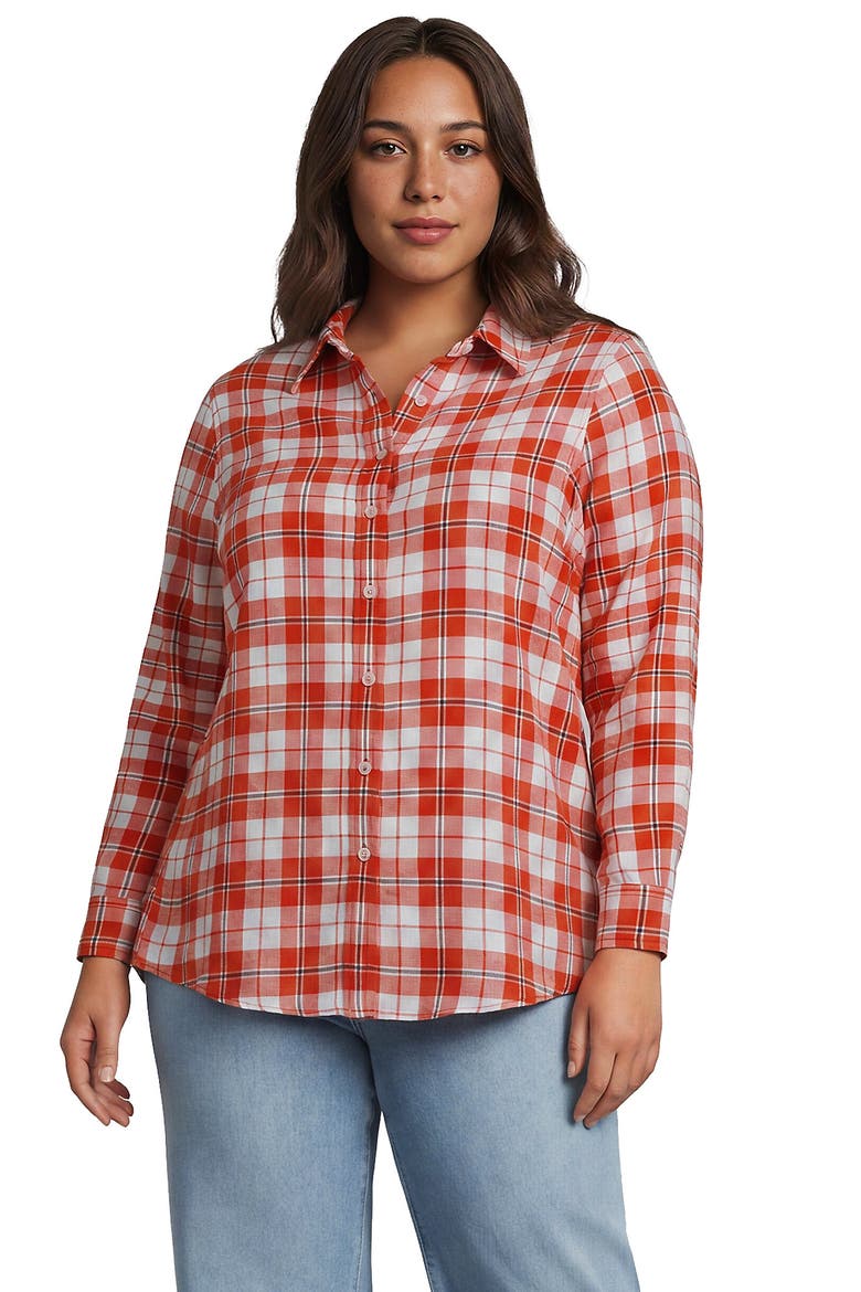 Plus Size Flannel Boyfriend Long Sleeve Shirt, Main, color, Pumpkin/Ivory Plaid