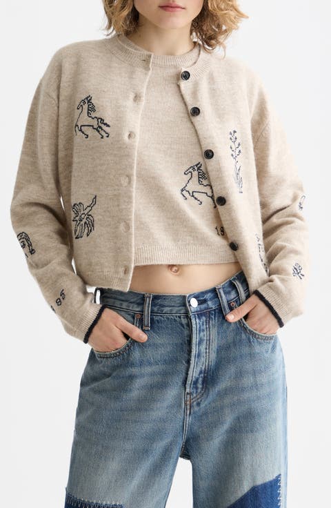 Embroidered Crewneck Cardigan