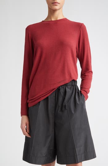Gia Studios Amir Long Sleeve Viscose Blend T-shirt In Burgundy