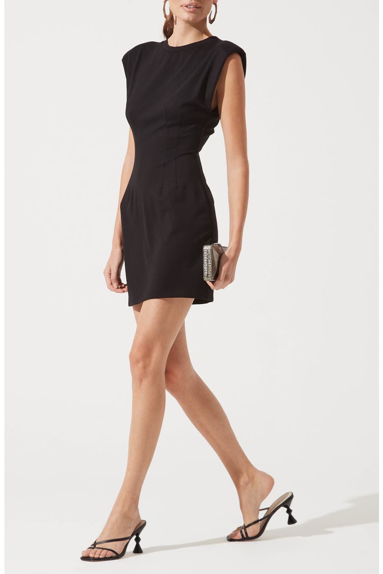 Padded Shoulder Knit Sheath Dress, Alternate, color, BLACK