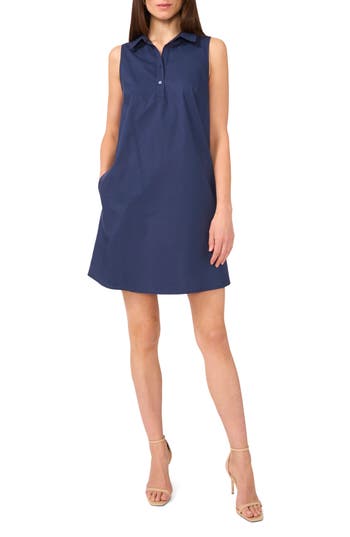 1.state Collared Sleeveless Cotton Minidress In Blue