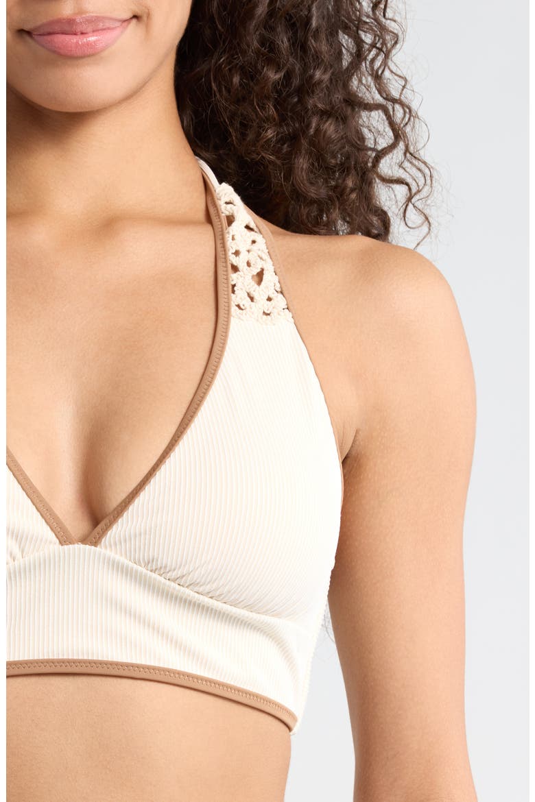Halter Rib Triangle BIkini Top, Alternate, color, WHITE SAND