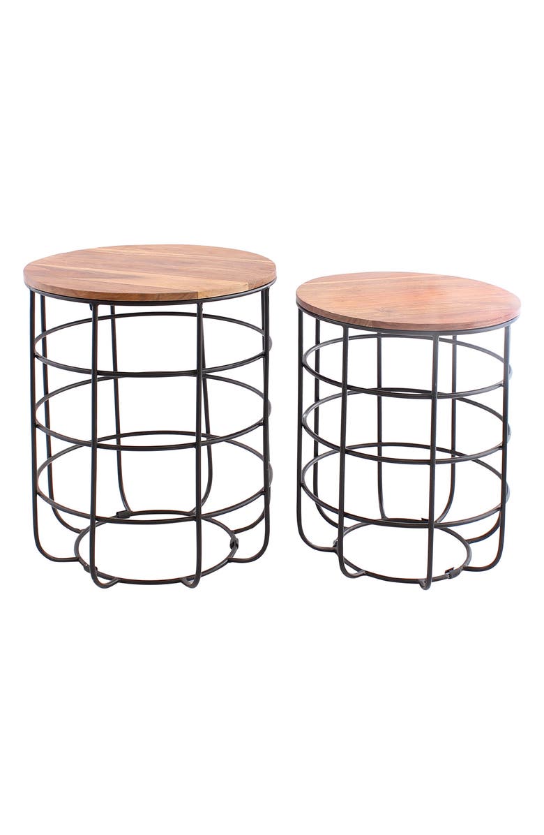 SAGEBROOK HOME Metal & Wood Side Table - Set of 2, Main, color, 