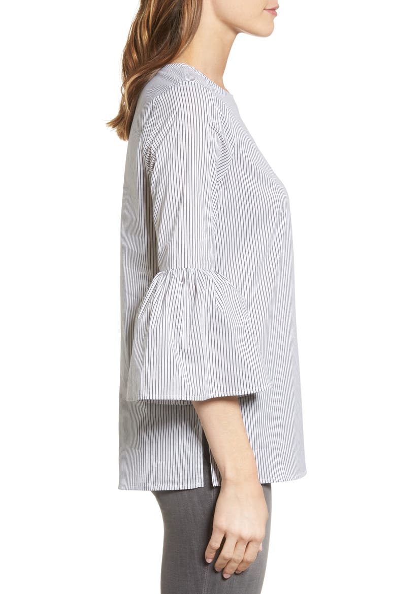 Gibson Bell Sleeve Poplin Top, Alternate, color, WHITE/ CHARCOAL
