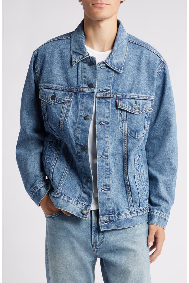 Relaxed Fit Denim Trucker Jacket, Main, color, ONE TO REMEMBER CIRCULAR