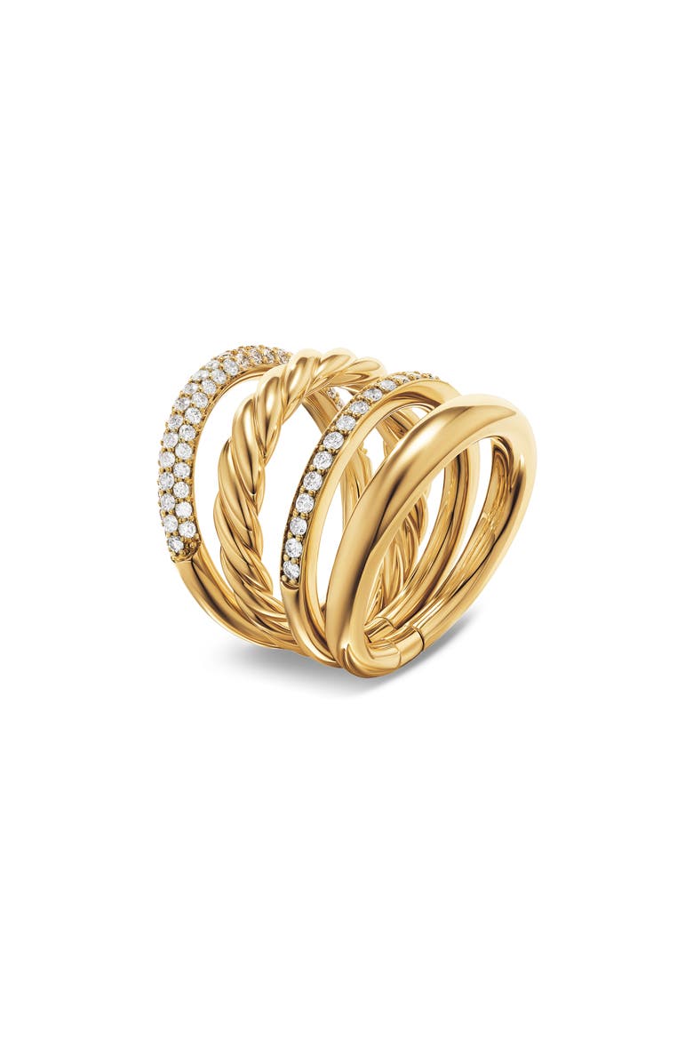 Mercer™ Multirow Ring with Pavé Diamonds, Alternate, color, 18K YELLOW GOLD
