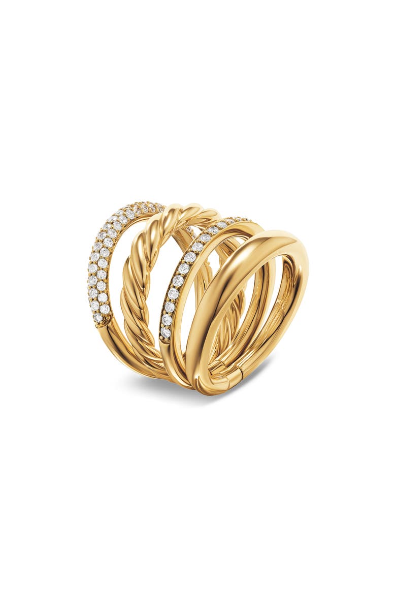 David Yurman Mercer<sup>™</sup> Multirow Ring with Pavé Diamonds, Alternate, color, 18K Yellow Gold