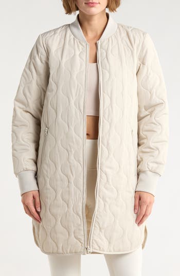 Z By Zella Longline Quilted Jacket In White