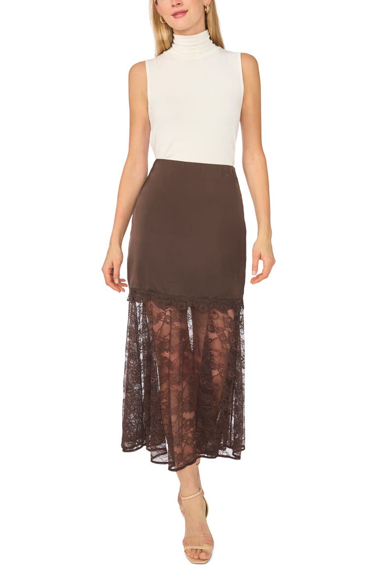 Lace Detail Satin Midi Skirt, Alternate, color, CHOCOLATE PLUM