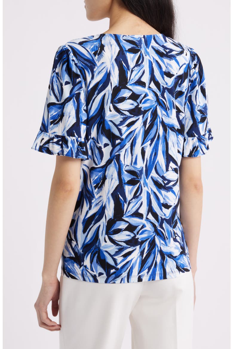 Ruffle Accent Short Sleeve Button-Up Shirt, Alternate, color, ANNE BLACK MULTI