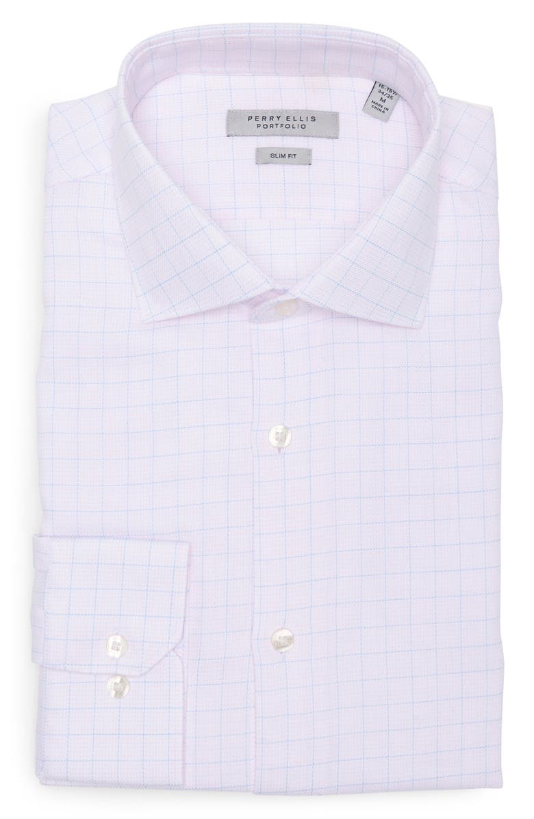 Perry Ellis Slim Fit Textured Windowpane Check Shirt, Alternate, color, Powder Pin