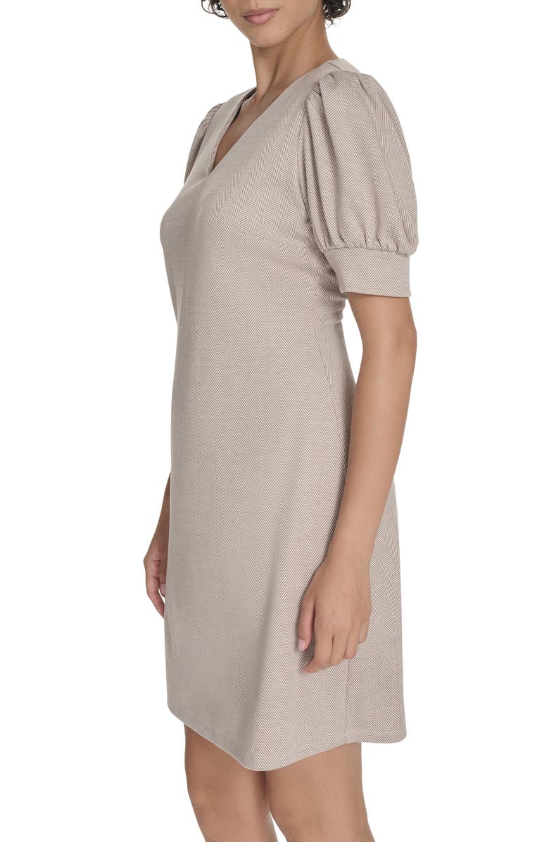 Tommy Hilfiger Herringbone Puff Sleeve Shift Dress, Alternate, color, Light Beige.ivory