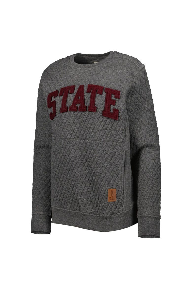 Women's Pressbox Heather Charcoal Mississippi State Bulldogs Moose Quilted Pullover Sweatshirt, Alternate, color, Heather Charcoal