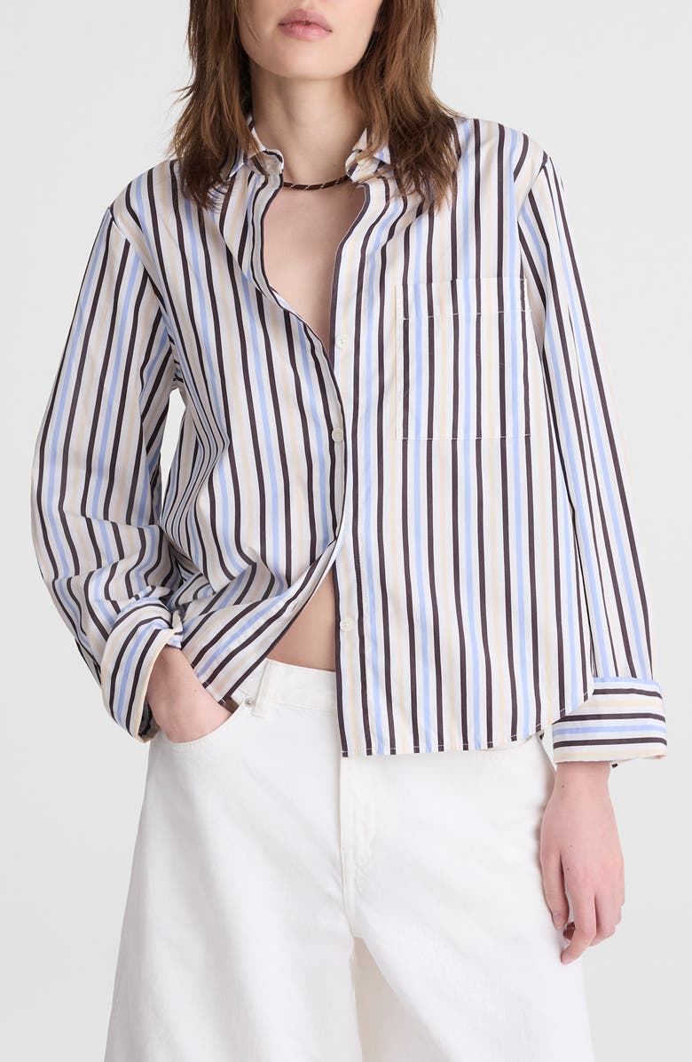 Madewell The Signature Y-Neck Cotton Poplin Button-Up Shirt, Main, color, Boardwalk Stripe