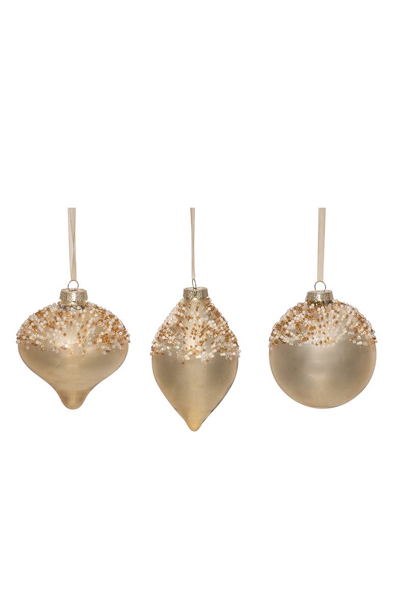 Transpac Glass Beaded Golden Ornament Set of 3 Christmas Decor, Main, color, Gold