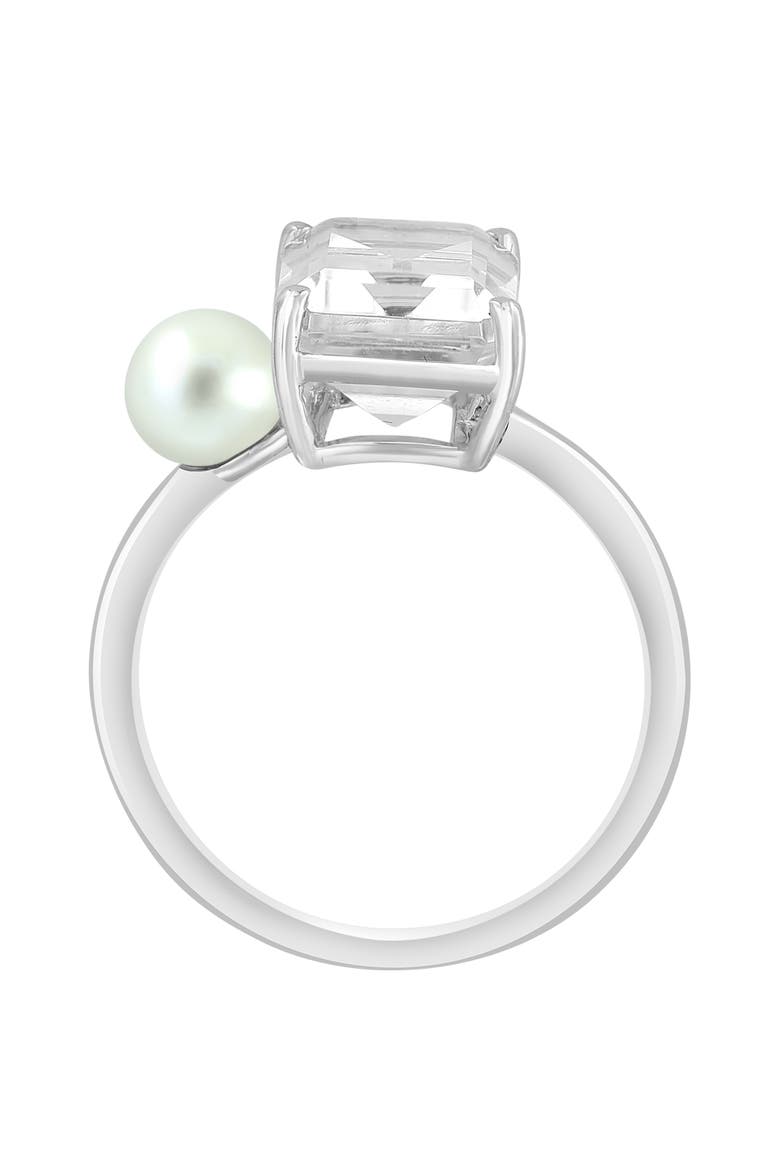White Topaz & 5-5.5mm Cultured Pearl Ring, Alternate, color, WHITE