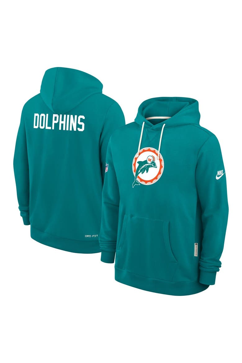 Men's Nike Aqua Miami Dolphins Sideline Offensive Set Play Performance Pullover Hoodie, Alternate, color, Aqua