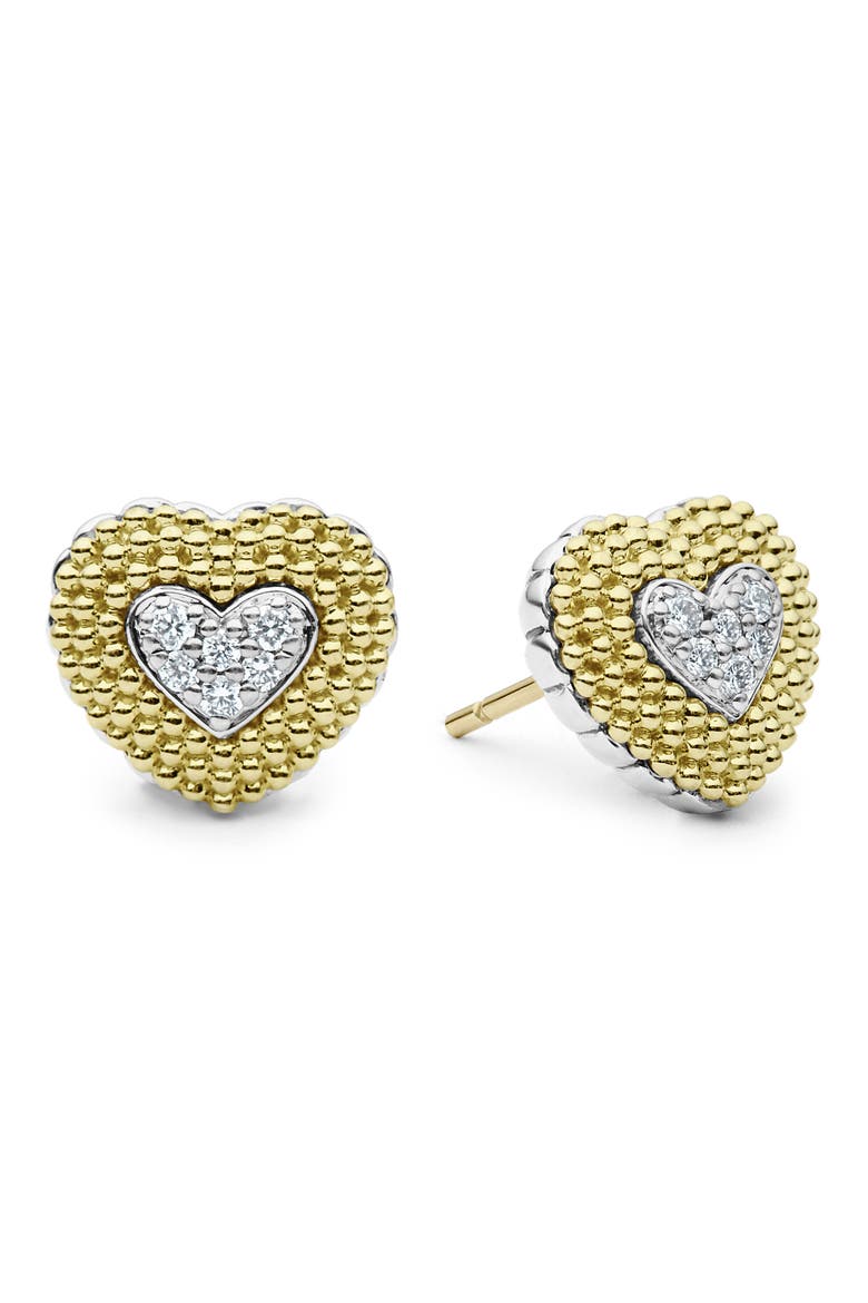 Caviar Luxe Diamond Heart Stud Earrings, Alternate, color, GOLD