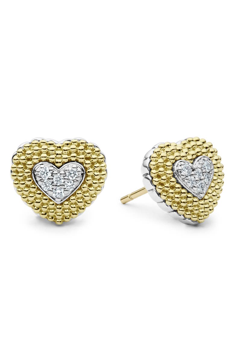 LAGOS Caviar Luxe Diamond Heart Stud Earrings, Alternate, color, Gold