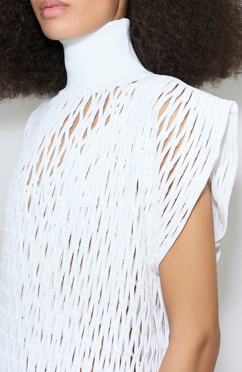 Alaïa Macramé Cap Sleeve Drop Waist Dress, Alternate, color, Blanc