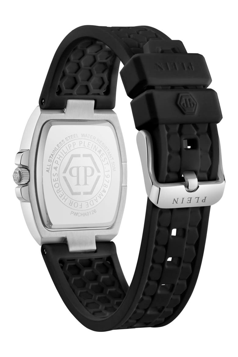 Plein Supreme Quartz Silicone Strap Watch, 30mm, Alternate, color, STAINLESS STEEL