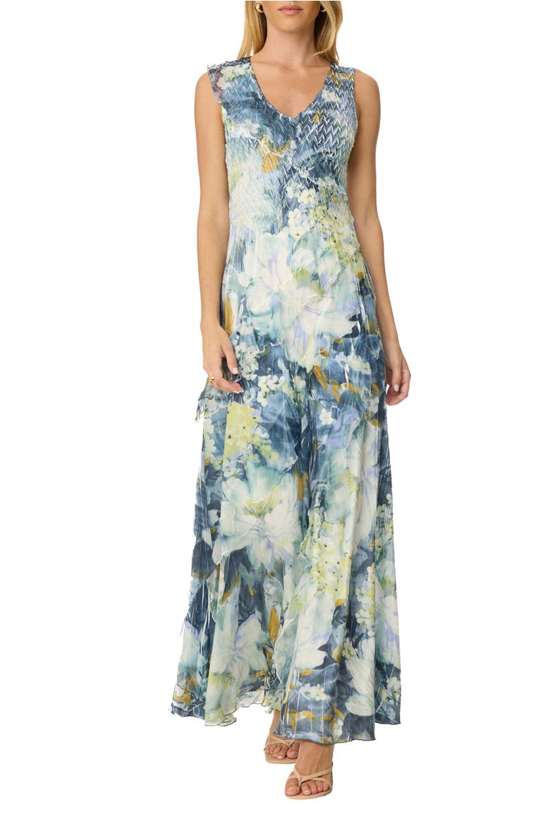 Abstract Floral Ruffle Long Dress, Main, color, Painted Petal