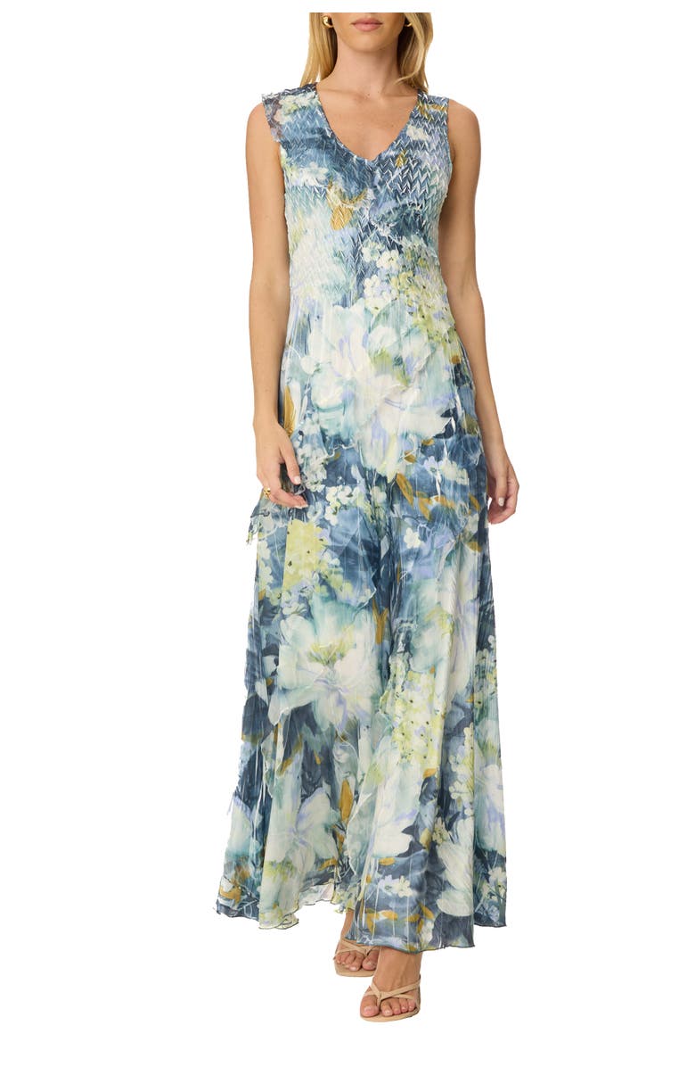 Komarov Abstract Floral Ruffle Long Dress, Main, color, Painted Petal