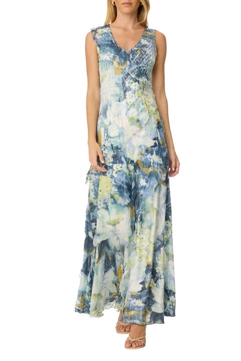 Abstract Floral Ruffle Long Dress