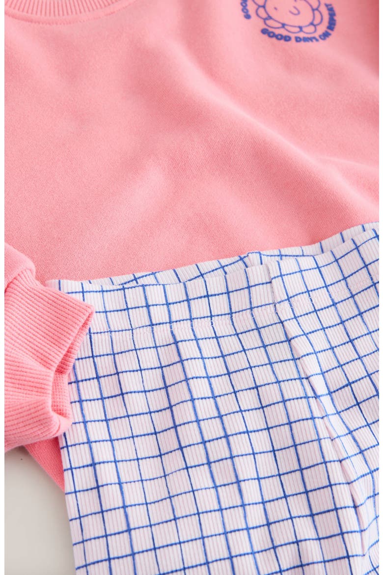 Kids' Graphic Logo Sweater & Check Shorts Set, Alternate, color, PINK