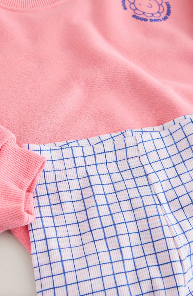 NEXT Kids' Graphic Logo Sweater & Check Shorts Set, Alternate, color, Pink