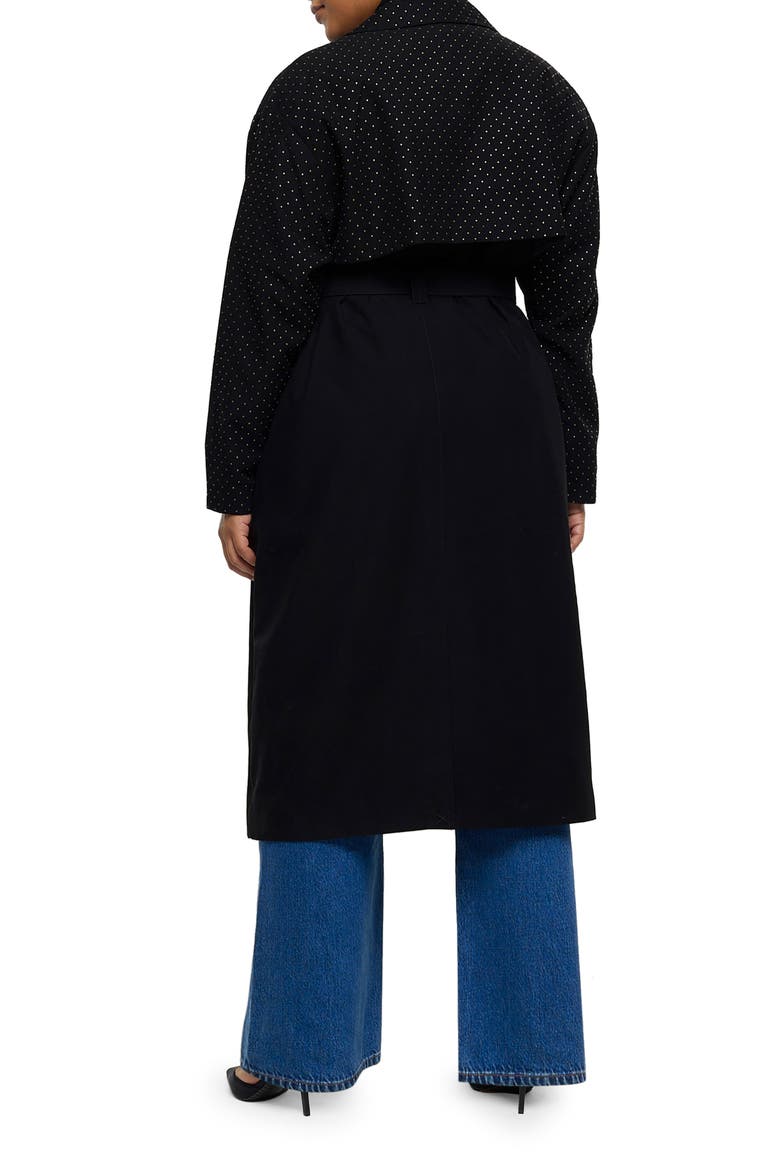Belted Studded Longline Trench Coat, Alternate, color, BLACK