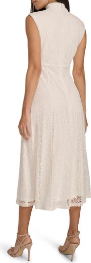 Mock Neck Sleeveless Lace A-Line Dress