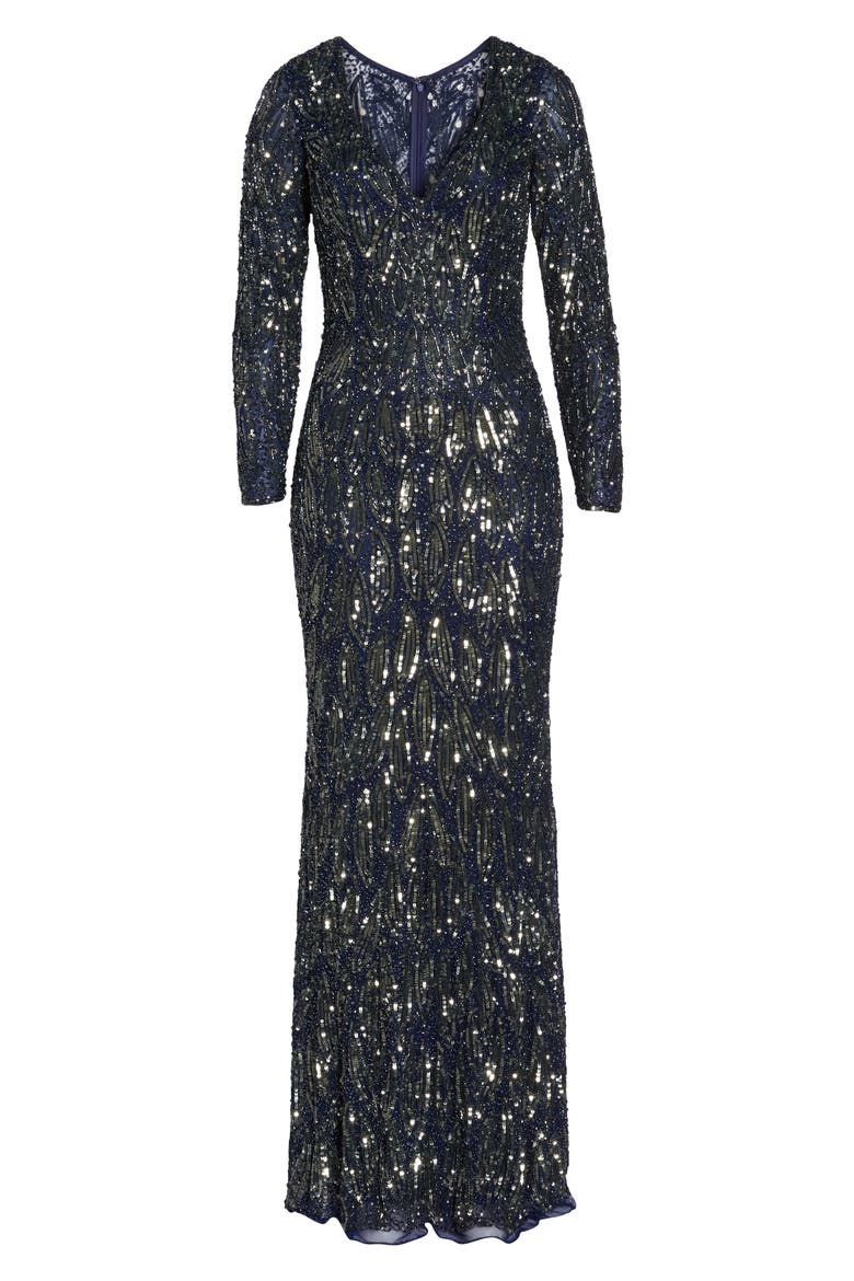 Beaded Long Sleeve Gown, Alternate, color, MIDNIGHT