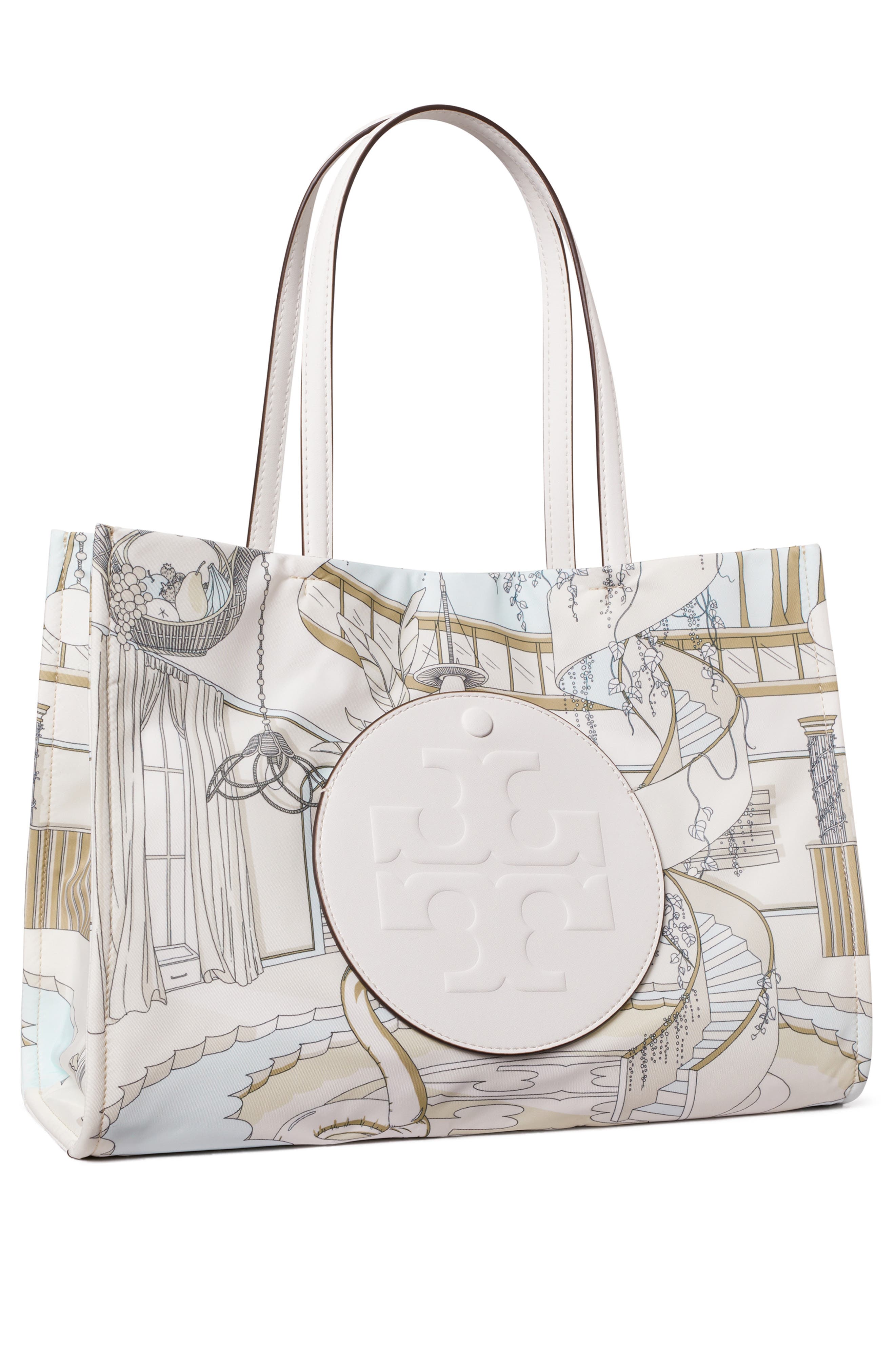 Tory Burch Small Ella Print Tote, Alternate, color, The Pool Beige