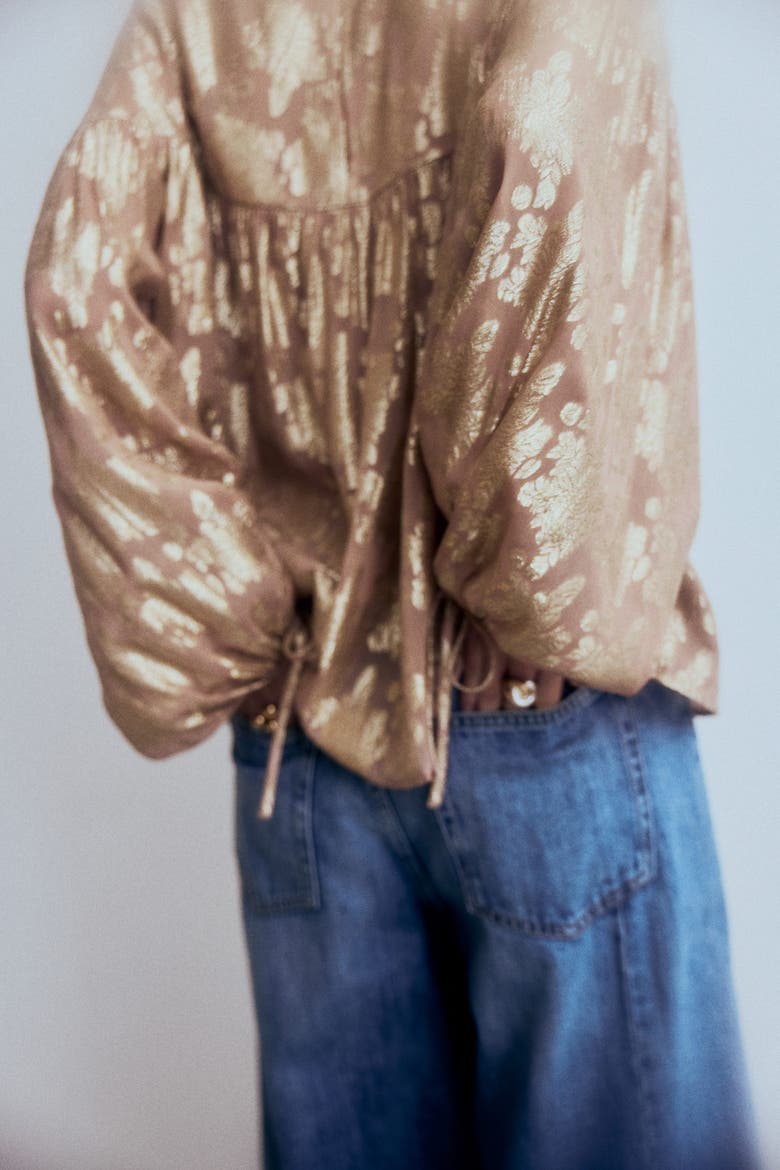 Oversized Jacquard-weave Blouse, Alternate, color, Beige/patterned