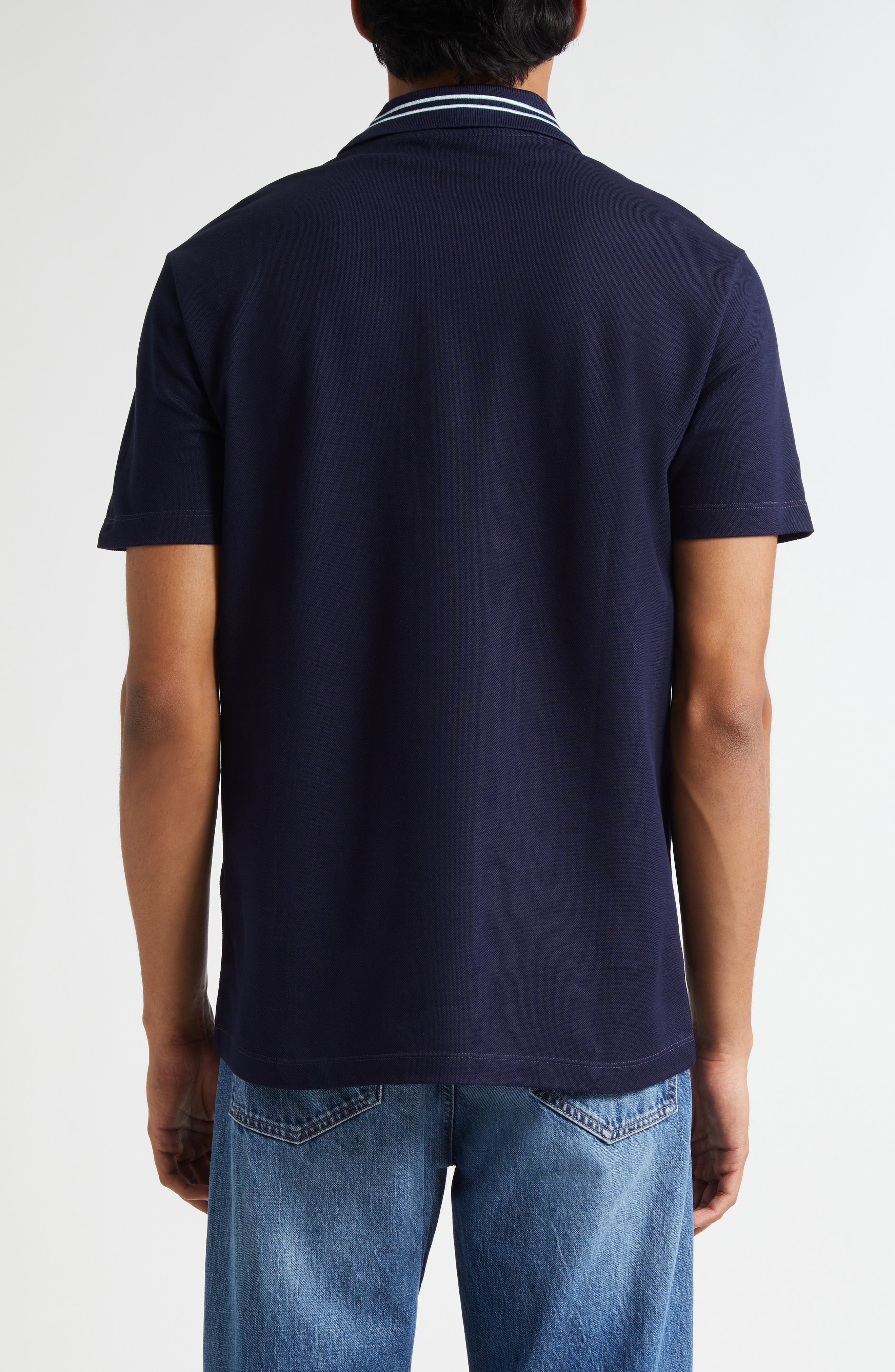Stripe Collar Cotton Pique Polo - image 2