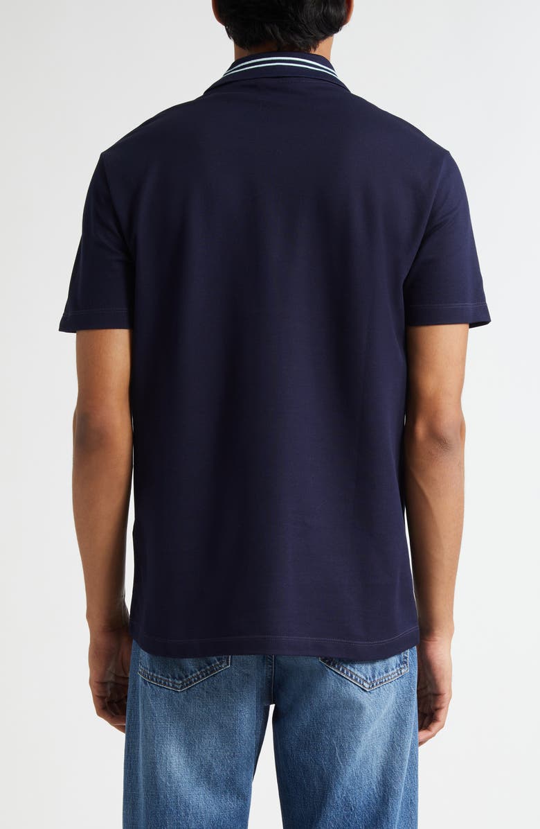 Versace Stripe Collar Cotton Piqué Polo, Alternate, color, Navy Blue