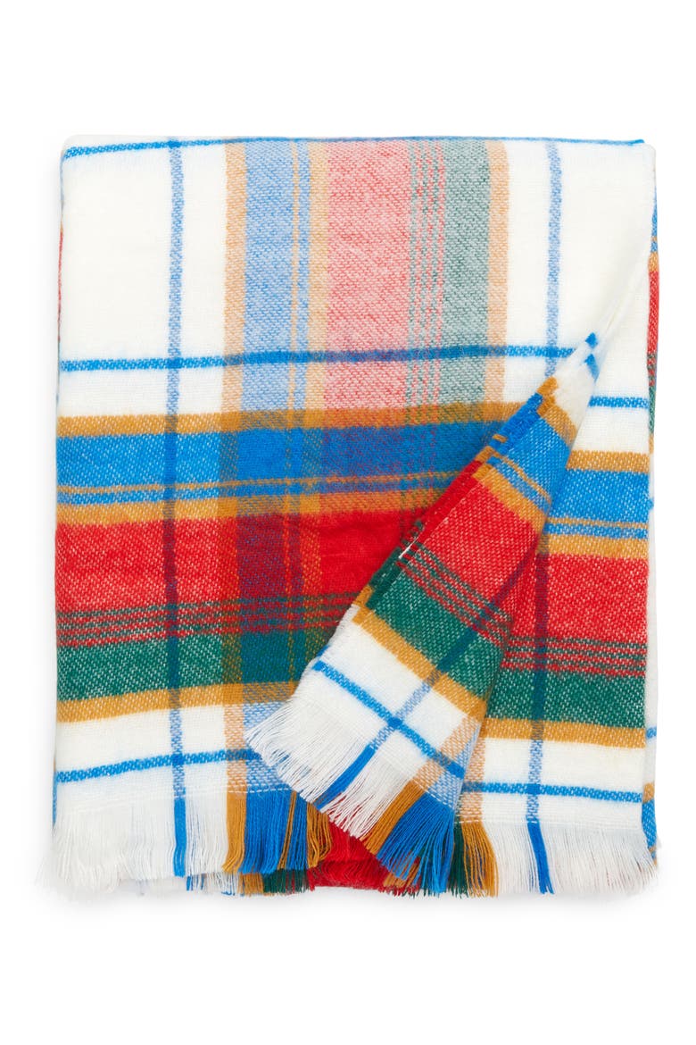 Family Woven Plaid Throw Blanket, Main, color, IVORY MULTI PREPPY PLAID