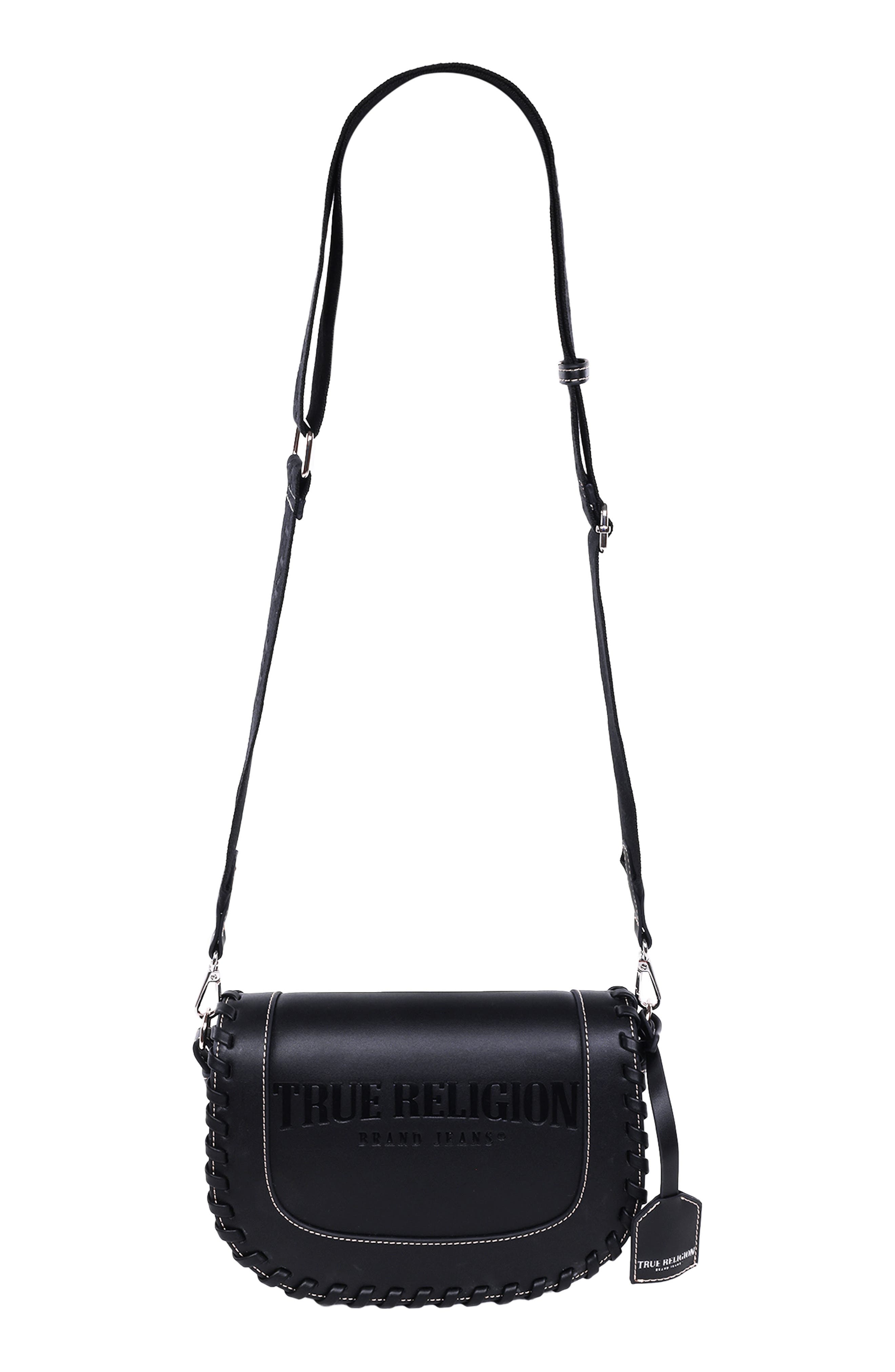 True Religion Whipstitched Saddle Bag, Alternate, color, Black