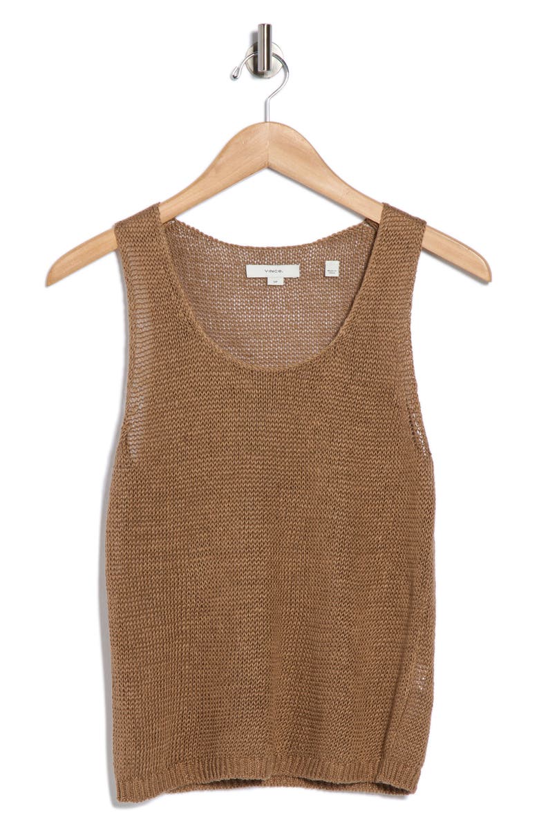 Vince Beachy Linen Open Stitch Tank, Alternate, color, Pecan