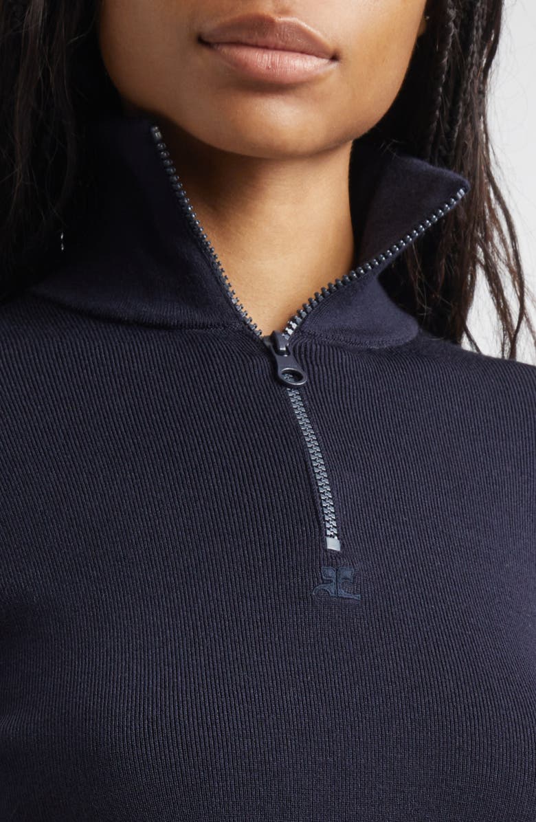 Courrèges Merino Wool Mock Neck Half Zip Sweater, Alternate, color, Navy