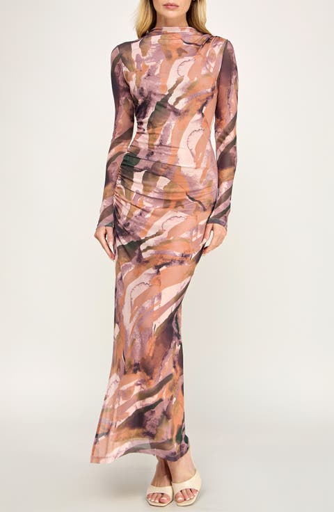 Vienna Long Sleeve Mesh Maxi Dress