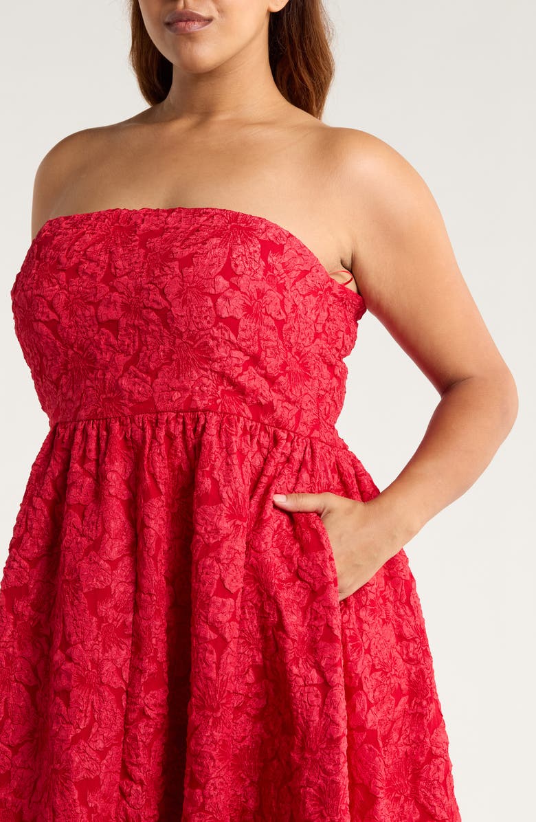 SUGARLIPS Arielle Floral Jacquard Strapless Maxi Dress, Alternate, color, Burgundy