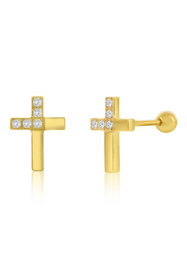 Men's Cubic Zirconia Cross Stud Earrings, Main, color, GOLD