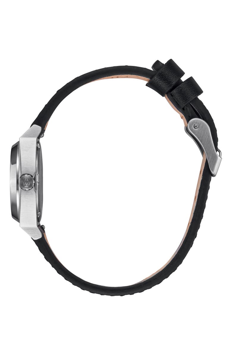Nixon 'Small Time Teller' Leather Strap Watch, 26mm, Alternate, color, Silver / Black
