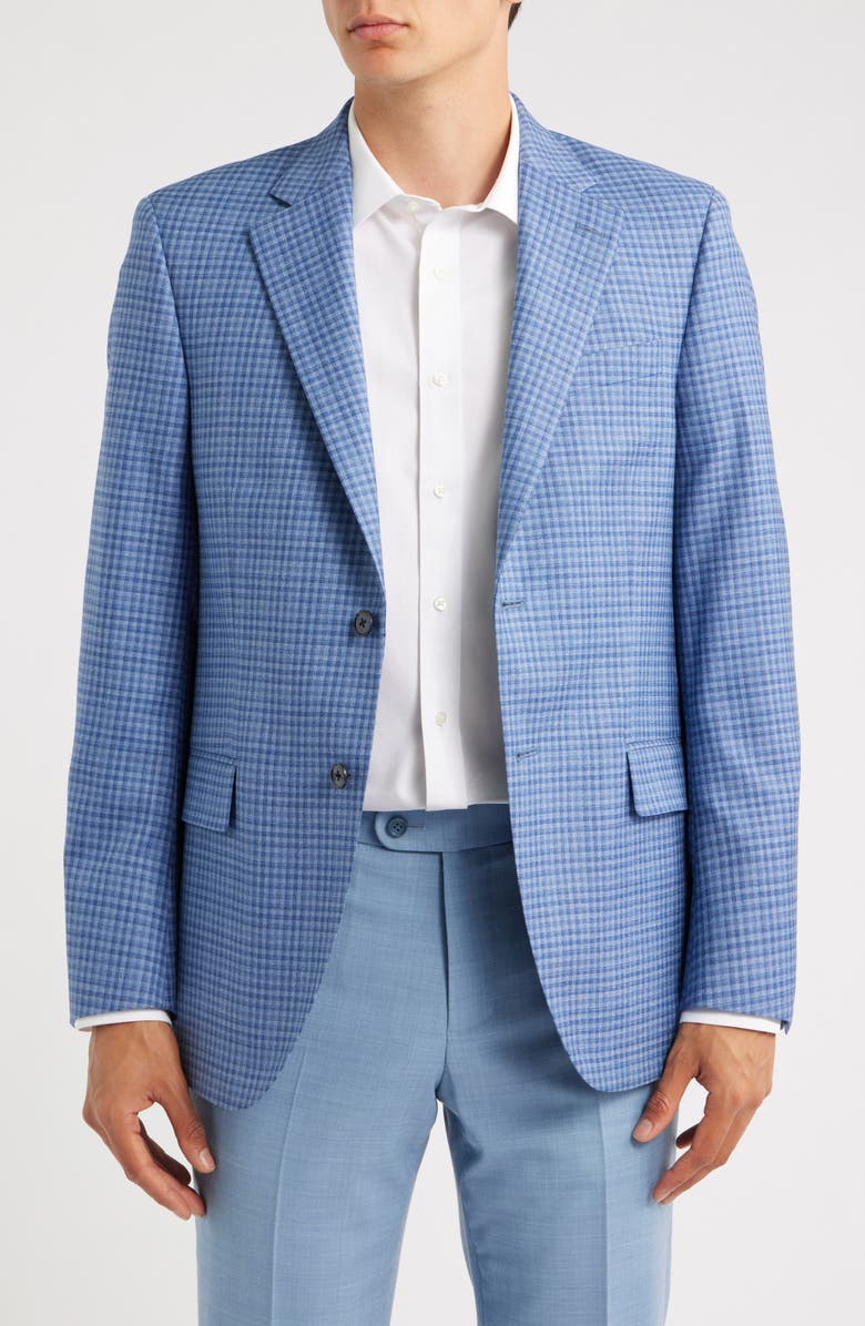 Peter Millar Flynn Classic Fit Light Blue Check Wool Sport Coat, Main, color, Light Blue
