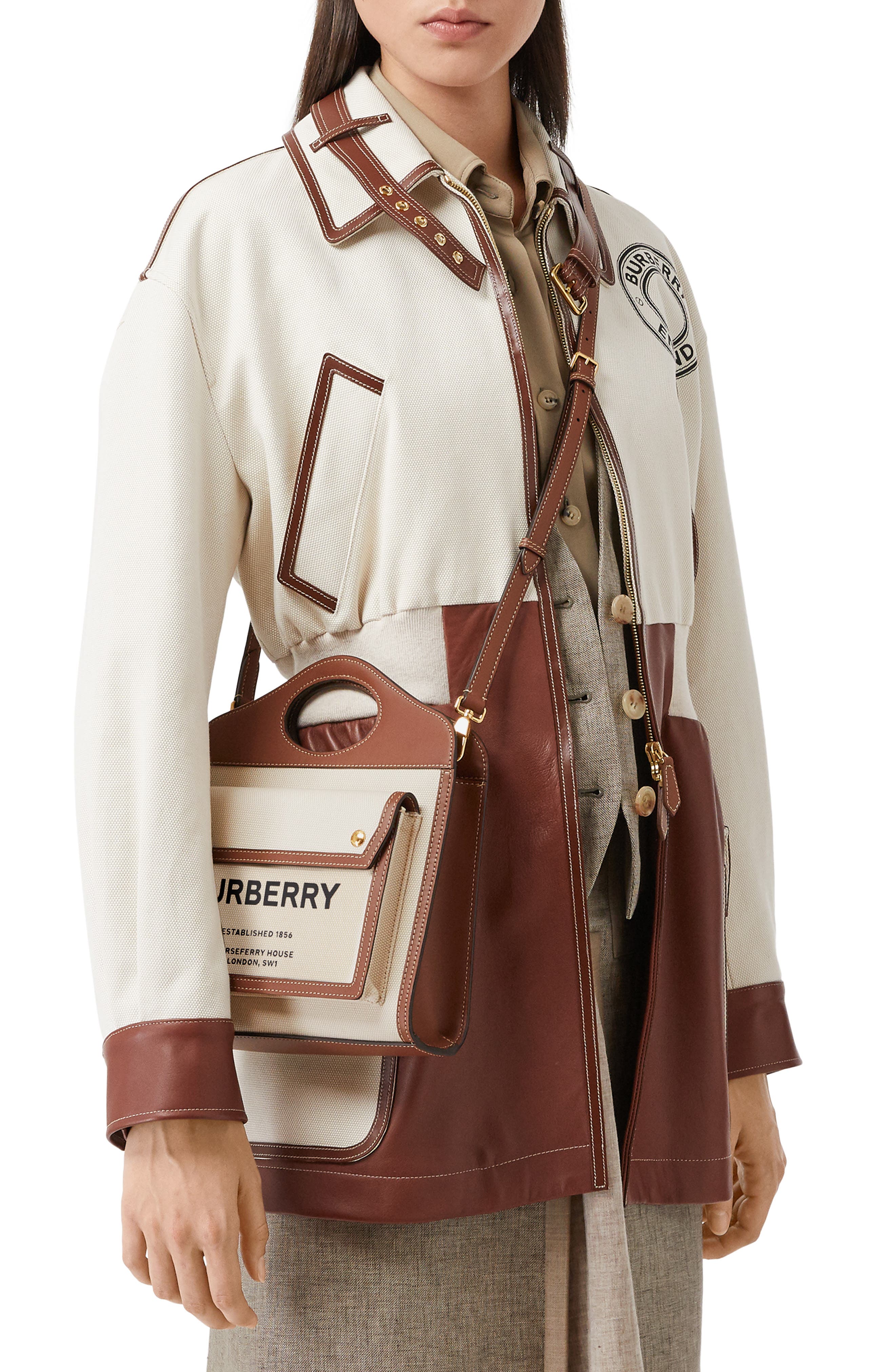 Burberry Mini Two-Tone Canvas & Leather Pocket Bag, Alternate, color, 