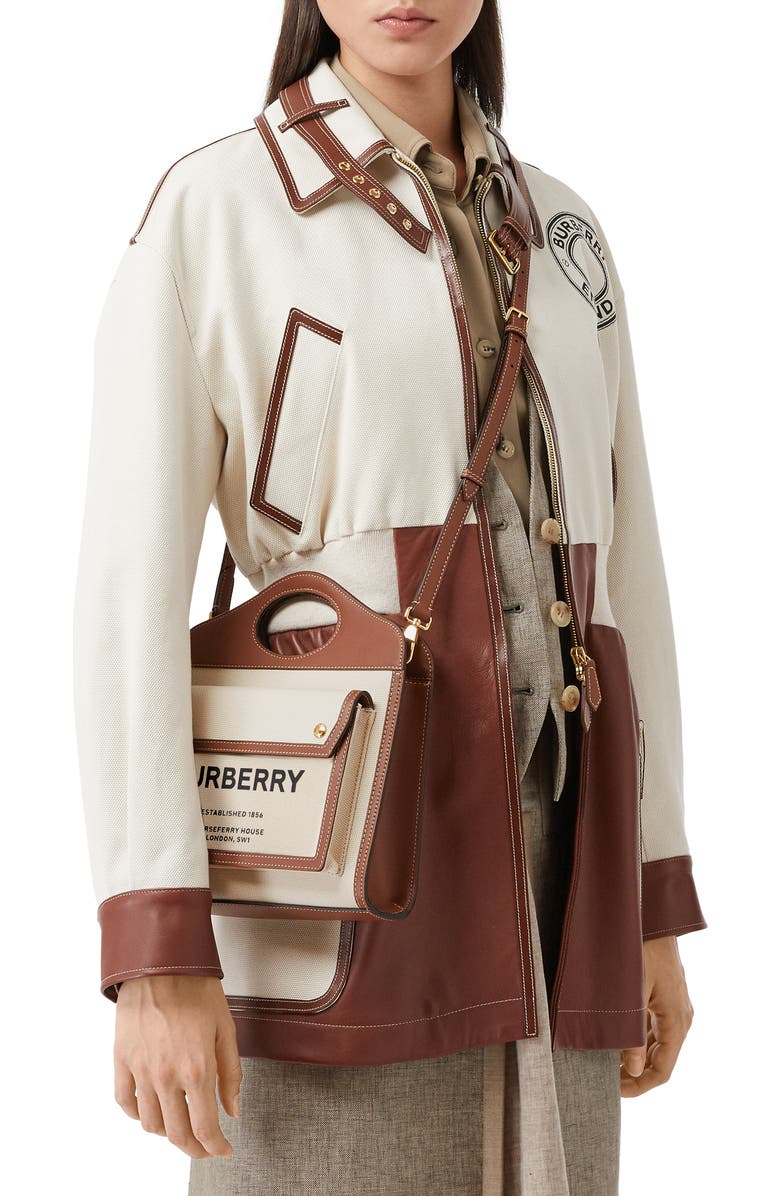 Burberry Mini Two-Tone Canvas & Leather Pocket Bag, Alternate, color,